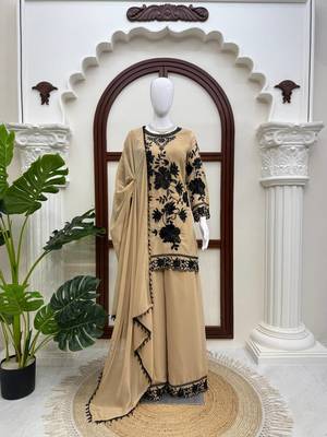 beige georgette thread with sequence plazzo suit 3