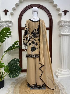 beige georgette thread with sequence plazzo suit 4