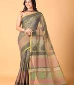 Grey handblock printed saree with blouse