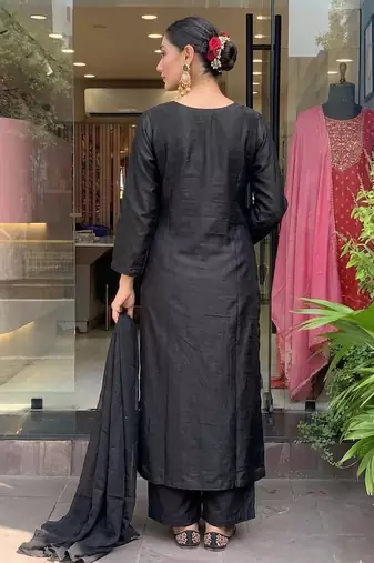 Designer black floral embroidered kurta palazzo set for women
