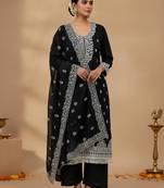 Black chanderi embroidered kurta set
