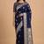 Navy blue semi kataan silk banarasi saree with beautiful floral booti zari work