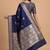 Navy blue semi kataan silk banarasi saree with beautiful floral booti zari work
