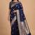 Navy blue semi kataan silk banarasi saree with beautiful floral booti zari work