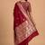 Red semi kataan silk banarasi saree with beautiful floral booti zari work