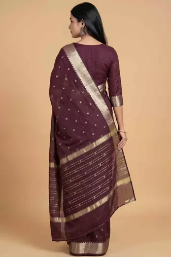 Chocolate brown cotton silk banarasi saree with zari booti work