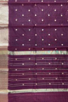 Chocolate brown cotton silk banarasi saree with zari booti work 4
