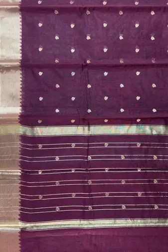 Chocolate brown cotton silk banarasi saree with zari booti work