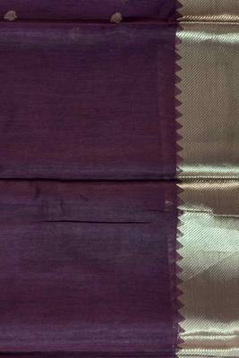 Chocolate brown cotton silk banarasi saree with zari booti work 5