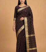 Coffee brown cotton silk banarasi saree with zari booti work