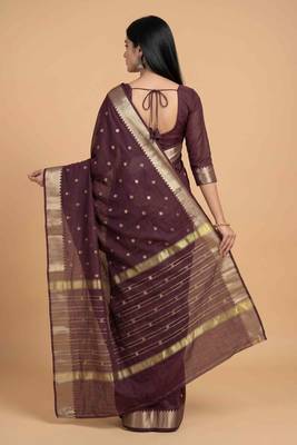 Coffee brown cotton silk banarasi saree with zari booti work 2
