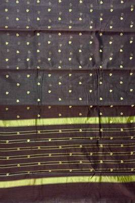 Coffee brown cotton silk banarasi saree with zari booti work 4