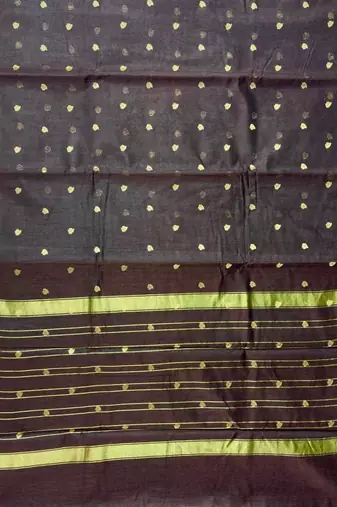 Coffee brown cotton silk banarasi saree with zari booti work