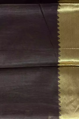 Coffee brown cotton silk banarasi saree with zari booti work
