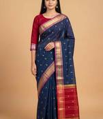 Blue cotton silk banarasi saree with zari booti work