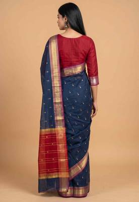Blue cotton silk banarasi saree with zari booti work 2