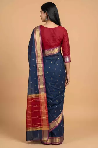Blue cotton silk banarasi saree with zari booti work