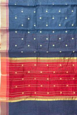 Blue cotton silk banarasi saree with zari booti work 4