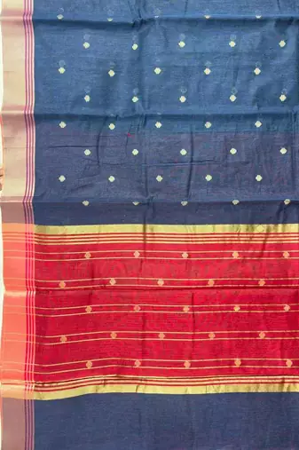 Blue cotton silk banarasi saree with zari booti work