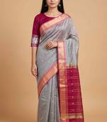 Grey cotton silk banarasi saree with zari booti work