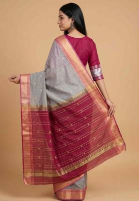 Grey cotton silk banarasi saree with zari booti work 2