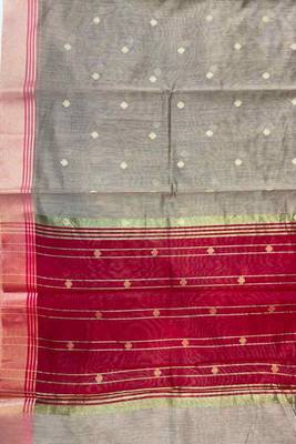 Grey cotton silk banarasi saree with zari booti work 4