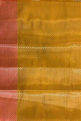 Mustard semi kataan silk banarasi saree with sona rupa floral zari work 5