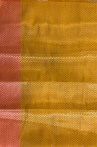 Mustard semi kataan silk banarasi saree with sona rupa floral zari work
