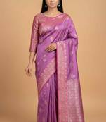 Pink semi kataan silk banarasi saree with sona rupa floral zari work