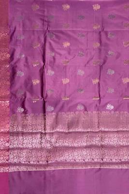 Pink semi kataan silk banarasi saree with sona rupa floral zari work 4