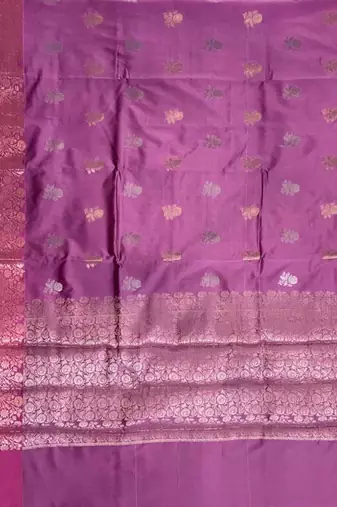 Pink semi kataan silk banarasi saree with sona rupa floral zari work