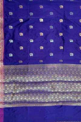 Royal blue semi kataan silk banarasi saree with sona rupa floral zari work 4