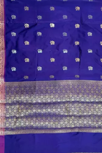 Royal blue semi kataan silk banarasi saree with sona rupa floral zari work