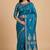 Teal blue semi kataan silk banarasi saree with floral zari work