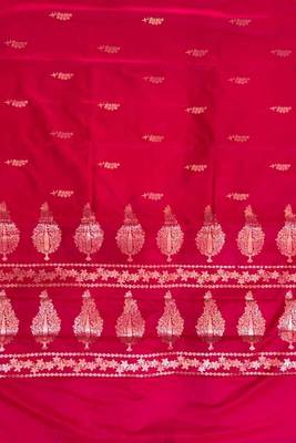 Fusia red semi kataan silk banarasi saree with floral zari work 4