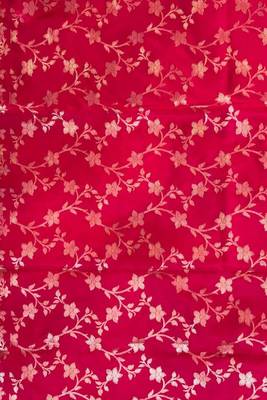 Fusia red semi kataan silk banarasi saree with floral zari work 5