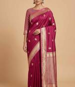 Maroon semi kataan silk banarasi saree with sonarupa zari booti work