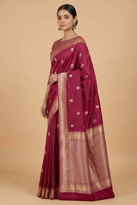 Maroon semi kataan silk banarasi saree with sonarupa zari booti work 2
