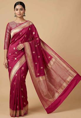 Maroon semi kataan silk banarasi saree with sonarupa zari booti work 3
