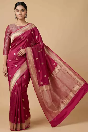 Maroon semi kataan silk banarasi saree with sonarupa zari booti work