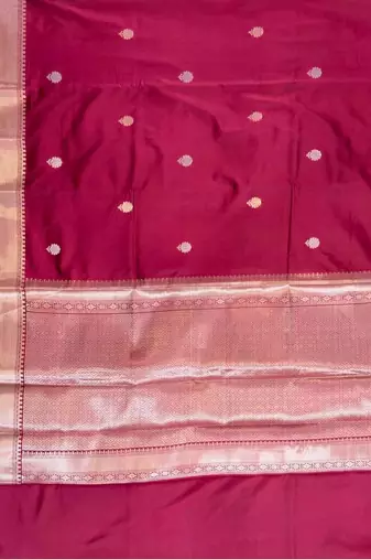Maroon semi kataan silk banarasi saree with sonarupa zari booti work