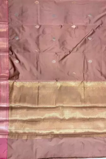 Rose gold semi kataan silk banarasi saree with sonarupa zari booti work