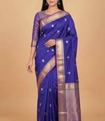 Royal blue semi kataan silk banarasi saree with sonarupa zari booti work