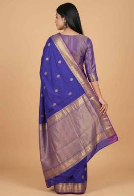 Royal blue semi kataan silk banarasi saree with sonarupa zari booti work 2