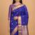 Royal blue semi kataan silk banarasi saree with sonarupa zari booti work