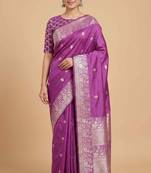 Light purple semi kataan silk banarasi saree with silver zari booti work
