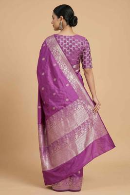 Light purple semi kataan silk banarasi saree with silver zari booti work 2