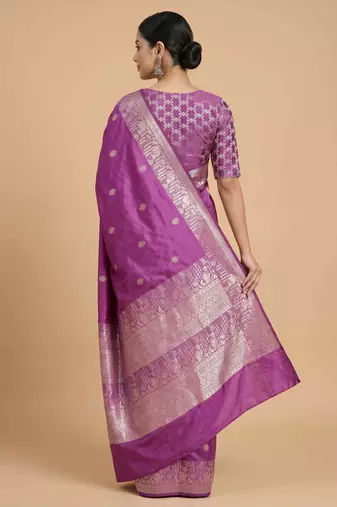 Light purple semi kataan silk banarasi saree with silver zari booti work