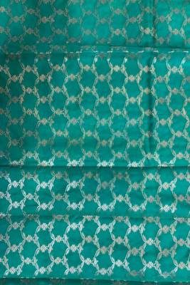 Turquoise semi kataan silk banarasi saree with silver zari booti work 5