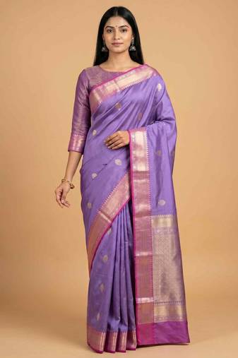 Lavender semi kataan silk banarasi saree with sonarupa zari booti work
